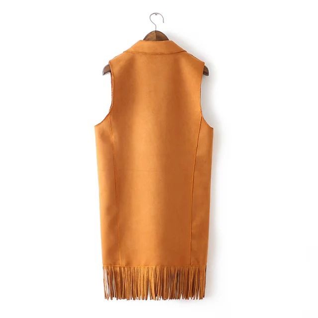 Chaleco Con Borlas Para Mujer, Ropa De Ante Con Cuello Vuelto, Precio De Fabrica, Europa, Invierno, Venta Al Por Mayor