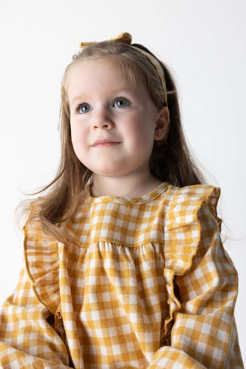 BabyGirl Casual Regular Fit Bike Neck Woven Long Sleeve Shirt - Yellow