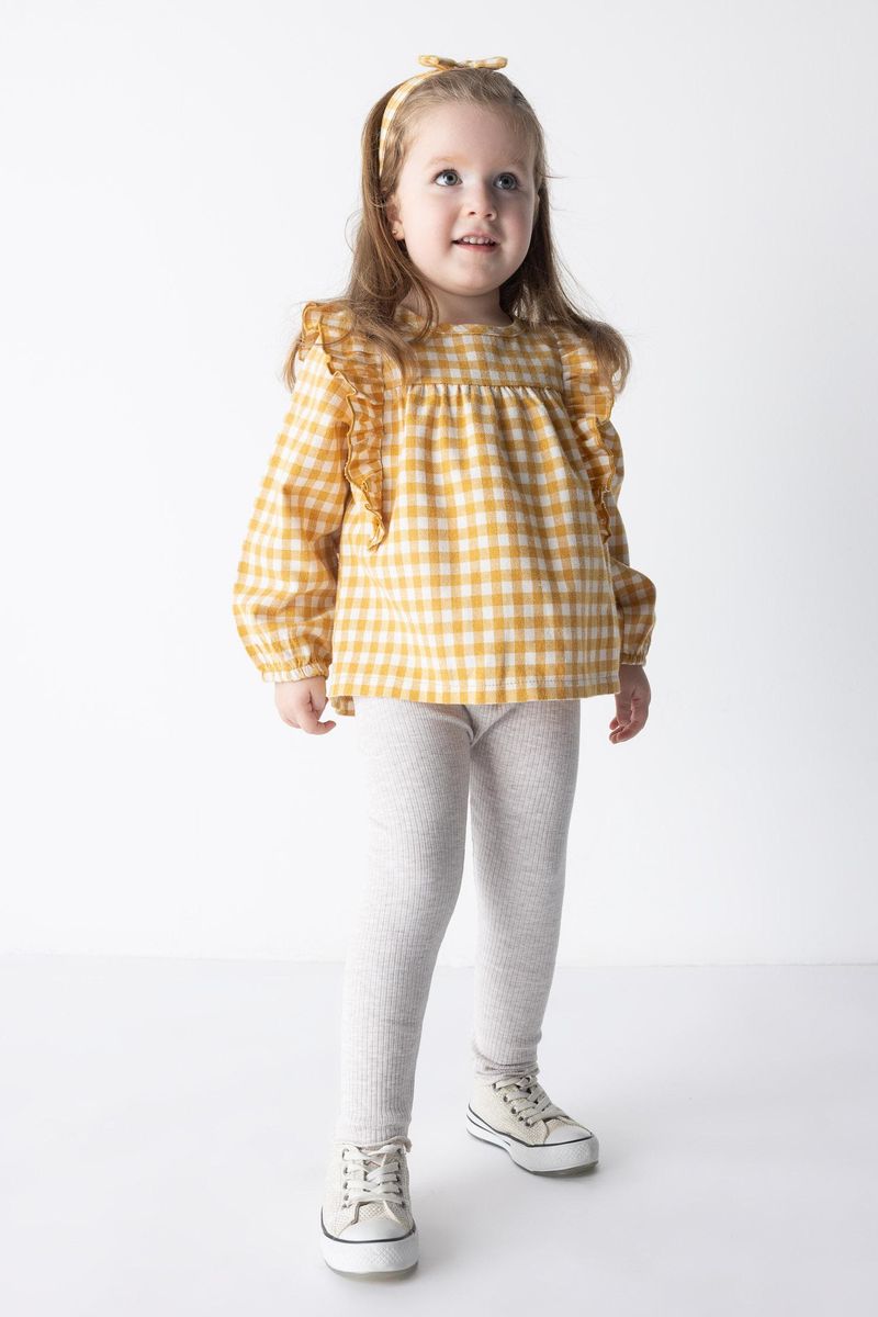 BabyGirl Casual Regular Fit Bike Neck Woven Long Sleeve Shirt - Yellow