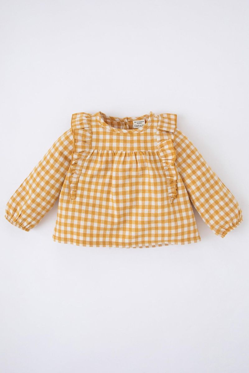 BabyGirl Casual Regular Fit Bike Neck Woven Long Sleeve Shirt - Yellow