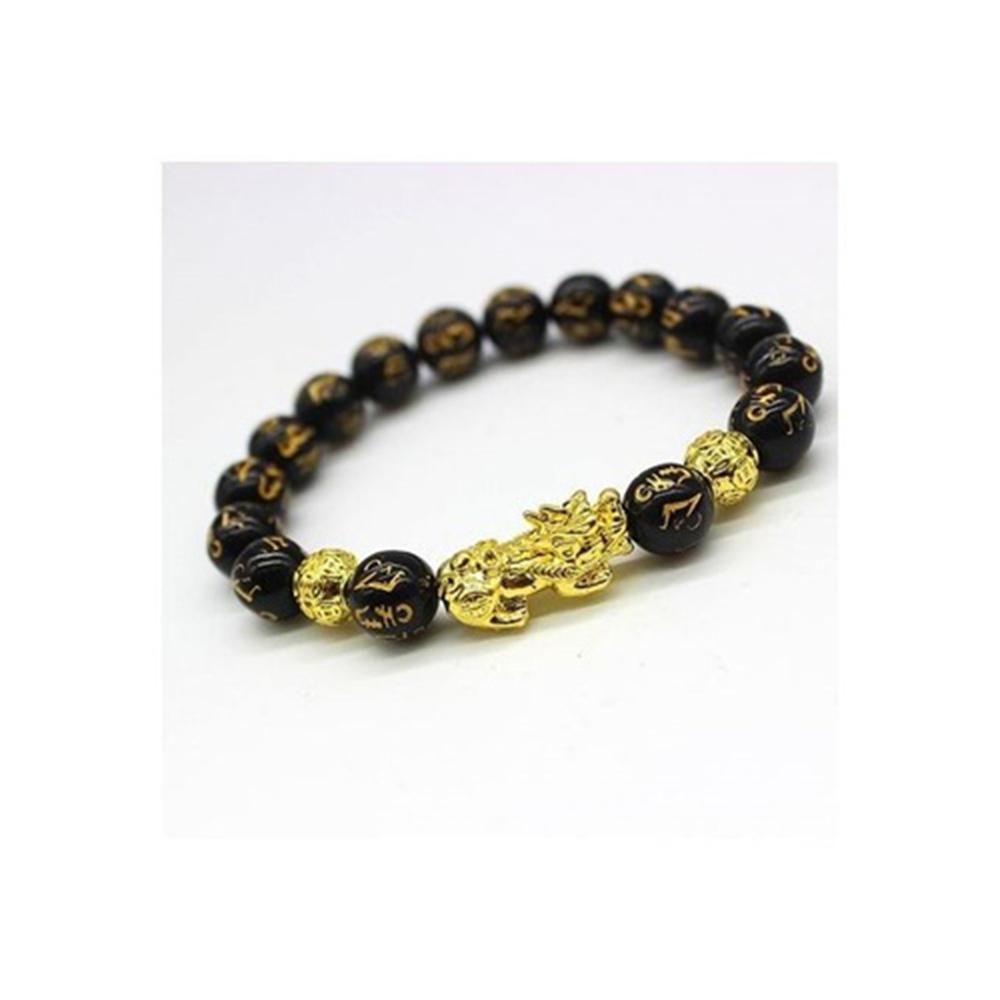Gold plated watch+Feng Shui Black Obsidian Wealth Bracelet
