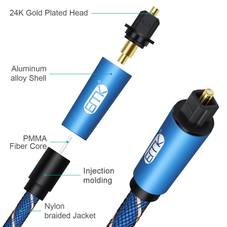 EMK Digital Optical Audio Cable, Cable Length: 3m (Blue)