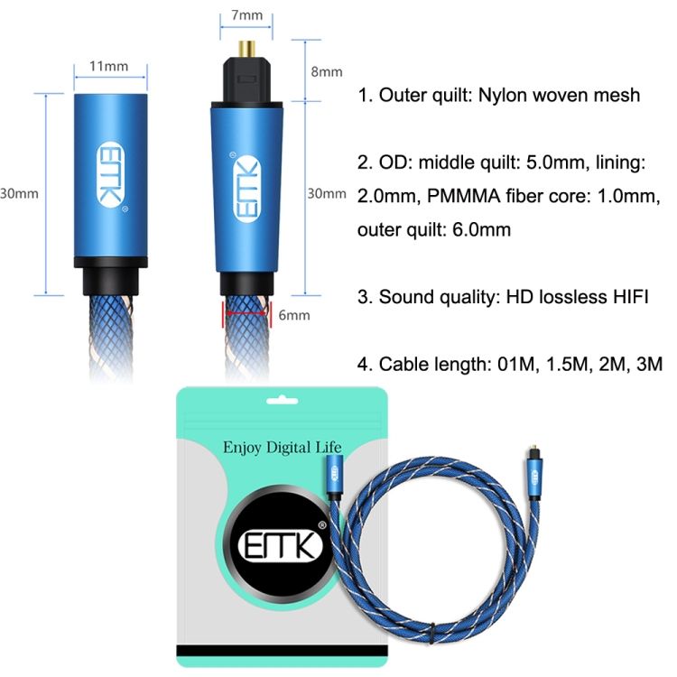 EMK Digital Optical Audio Cable, Cable Length: 3m (Blue)