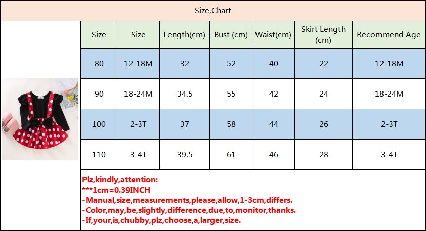 Baby Girls Long Sleeves Shirt Polka Dot Red Suspender Skirt