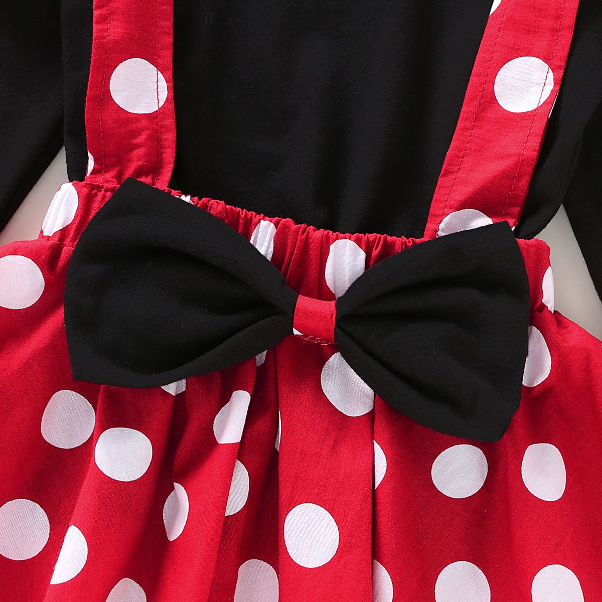 Baby Girls Long Sleeves Shirt Polka Dot Red Suspender Skirt