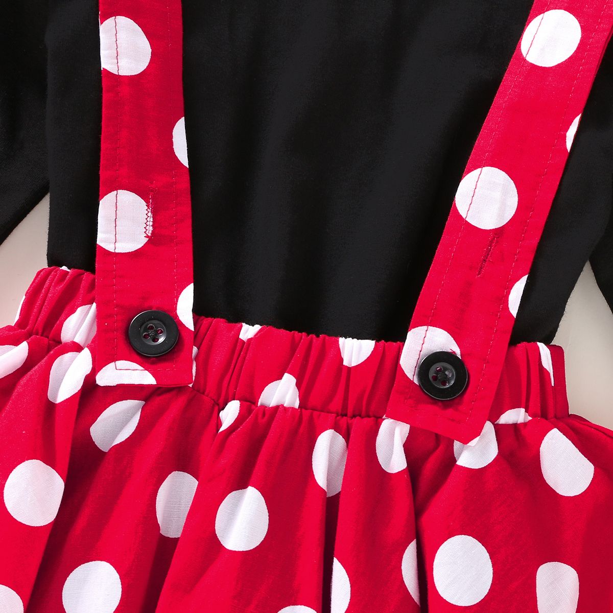 Baby Girls Long Sleeves Shirt Polka Dot Red Suspender Skirt