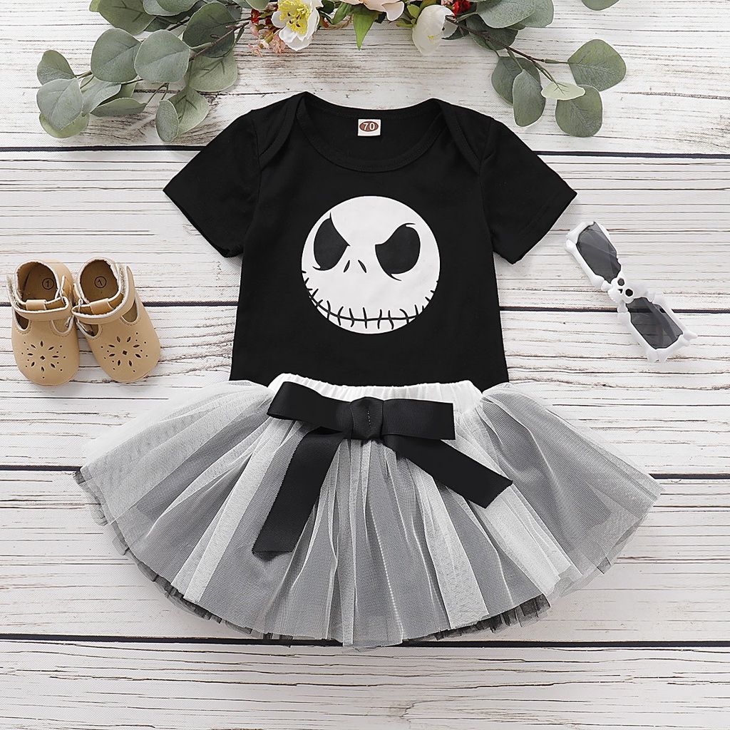 Newborn Baby Girl Halloween Short Sleeve Bodysuit+Skirt