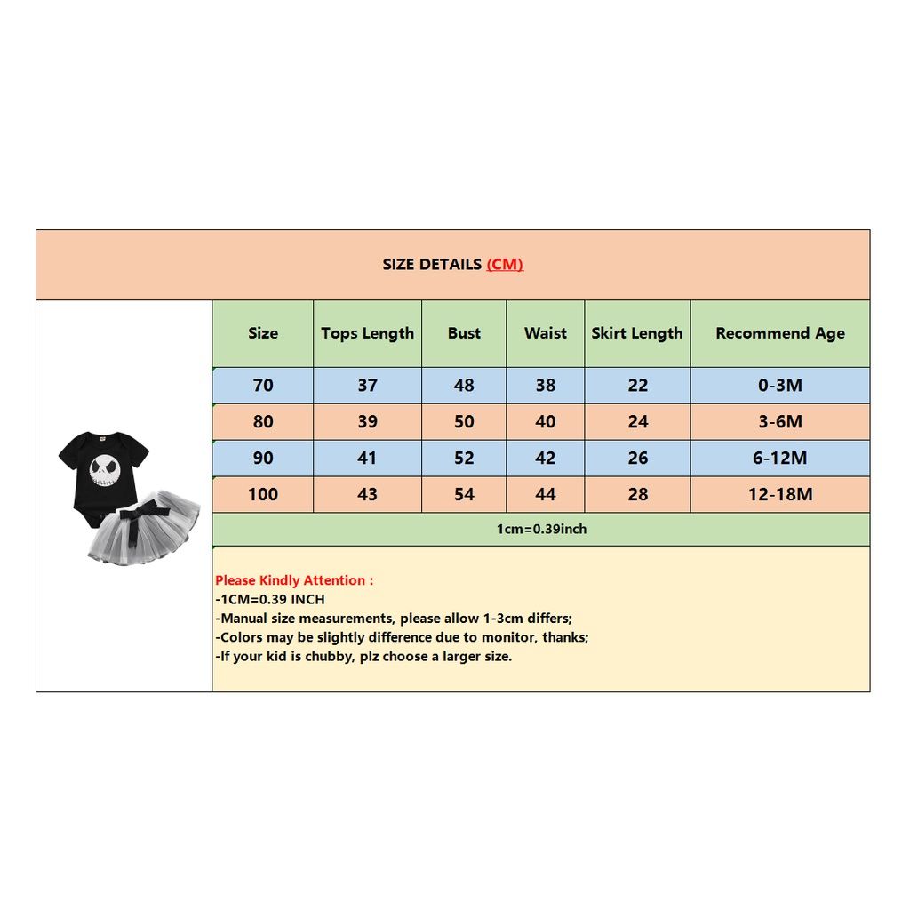 Newborn Baby Girl Halloween Short Sleeve Bodysuit+Skirt