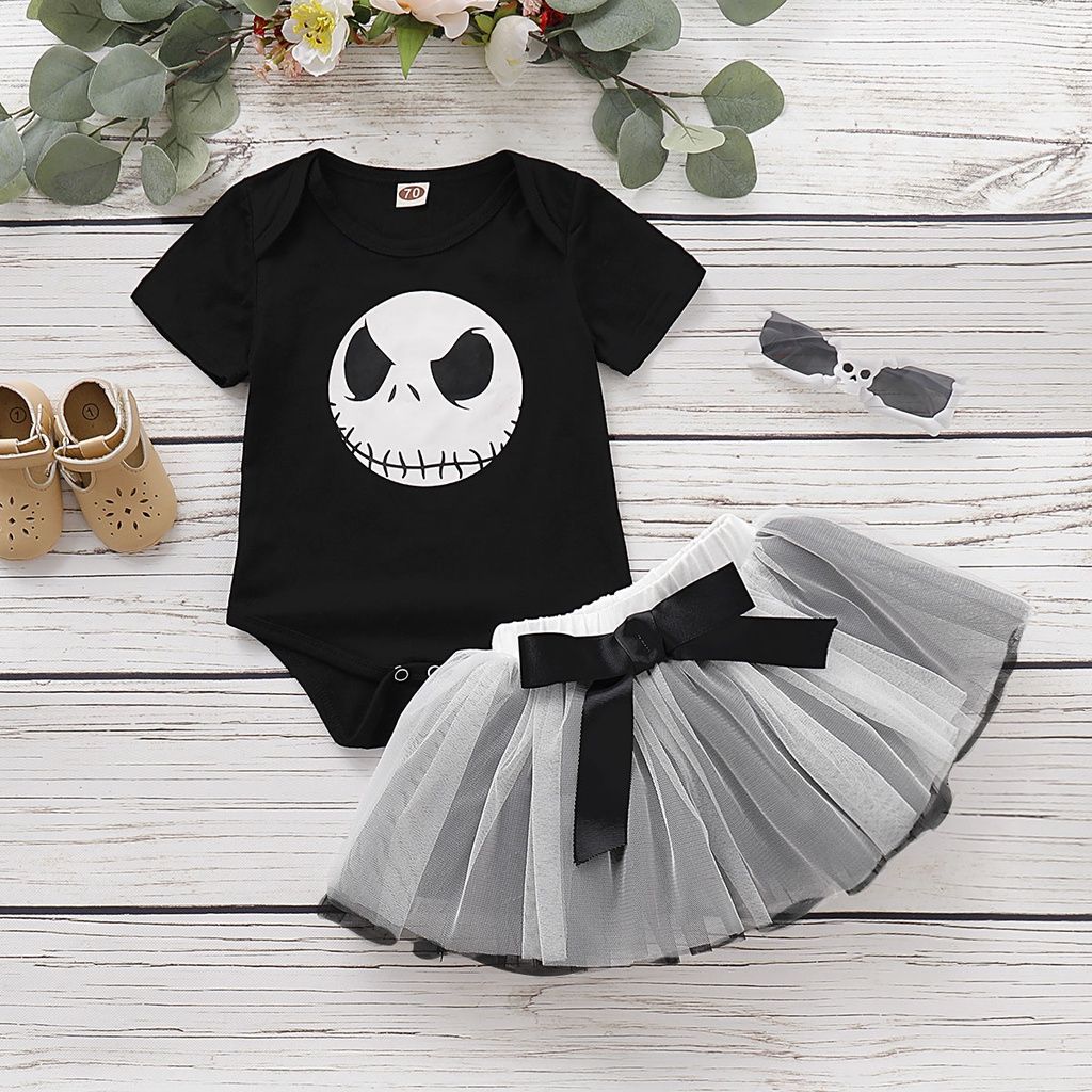 Newborn Baby Girl Halloween Short Sleeve Bodysuit+Skirt