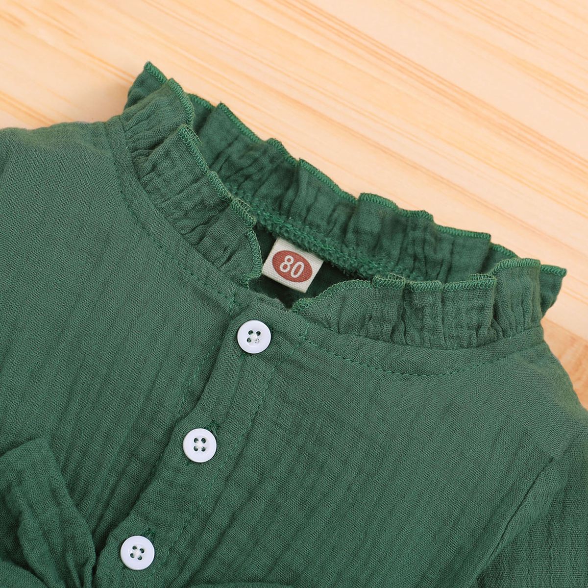 Baby Girls Autumn Winter Long Sleeve Green Cotton Dress With Bow
