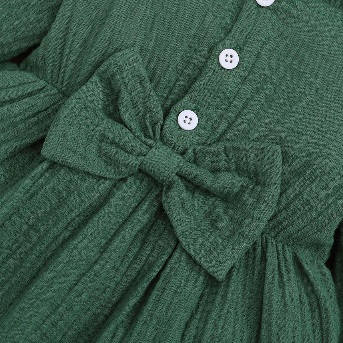 Baby Girls Autumn Winter Long Sleeve Green Cotton Dress With Bow
