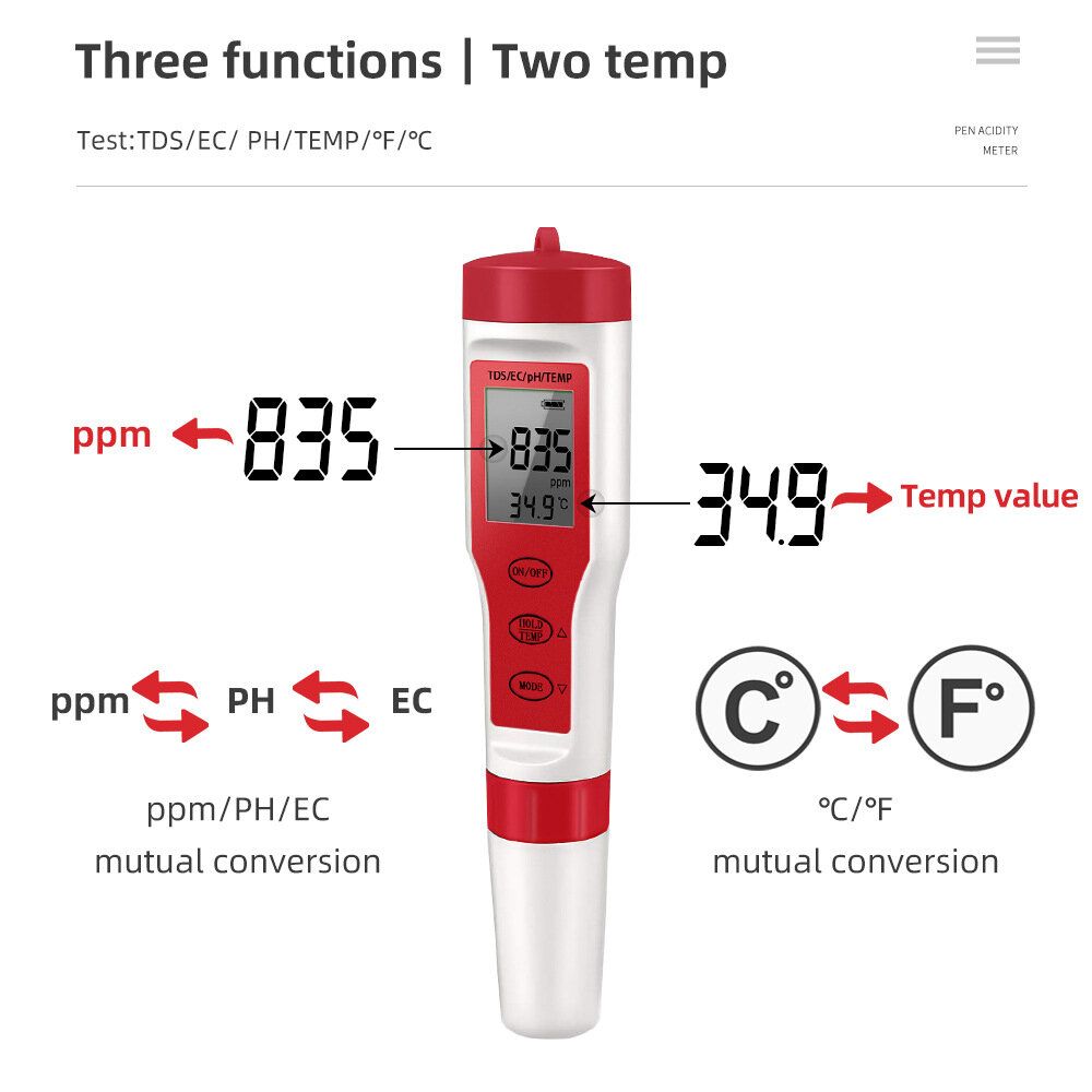 4 In 1 PH Meter PH/TDS/EC/Temperature Meter Digital Water