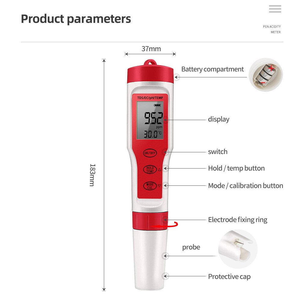 4 In 1 PH Meter PH/TDS/EC/Temperature Meter Digital Water