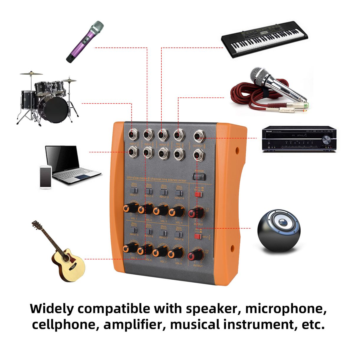 8-Channel Mixing Console Ultra Low Noise 8 Channels Line
