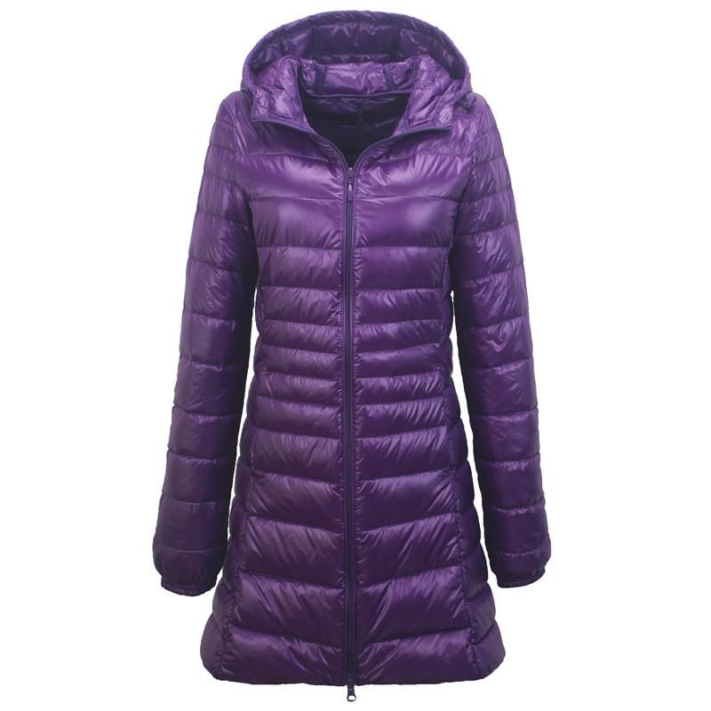 Down jacket women's winter light and thin hooded women's mid length slim fitting and slimming