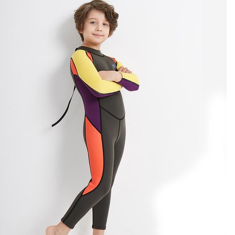 Winter 2.5MM Neoprene Children Boys Wetsuit One Piece Swimwear Thick Warm Diving Snorkeling Wet Suit Surfing Bathing Suit Swimsuit Sunscreen - Green