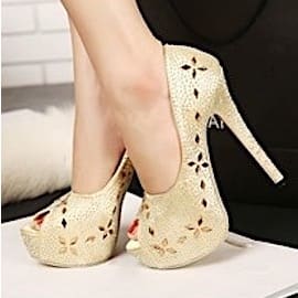 Rhinestone Peep Toe Prom Shoe - Gold