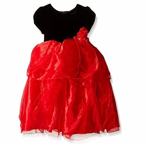 Girl's Velvet Top with Red Organza Petal Dress