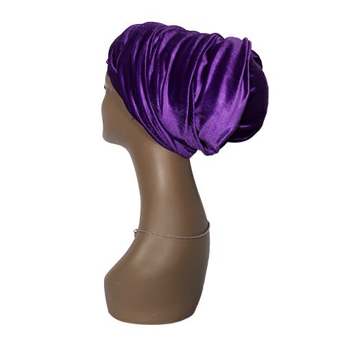 Classic Velvet Cap Wrap Turban - Purple