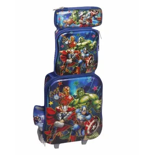 Marvel Avenger 3d Trolley School Bag With Backpack - Blue