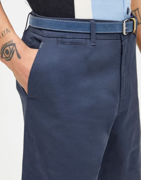 Chino Bermuda Shorts With Belt In Blue- Blue