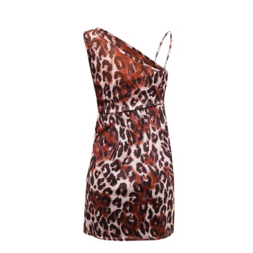 Leopard Skin Print Monostrap Dress - Brown