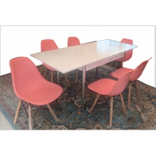 Esrum Extendable Dining Table With 6 Armless Eames Chair