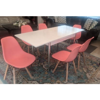 Esrum Extendable Dining Table With 6 Armless Eames Chair