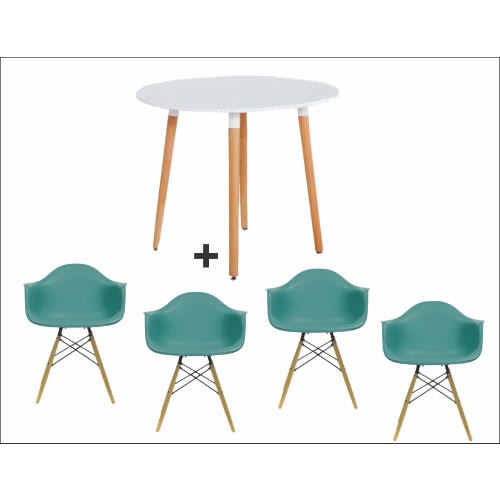 Hygena Charlie Dining Table + 4 Eames Chair Blue -Arm Rest