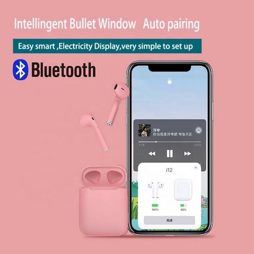 I12 Bluetooth Earbuds Tws Wireless 5.0 Soft Touch - Pink