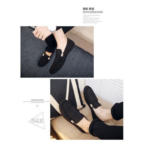Side Chain Men's Loafers - Black With Brown Stripe