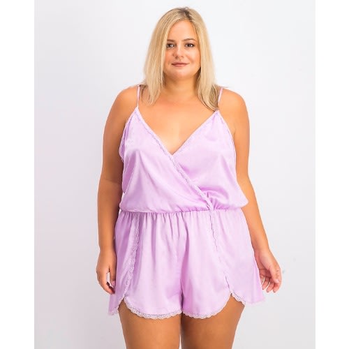 Satin Lace-trimmed Jacquard Pajama Romper - Ditsy Daisy
