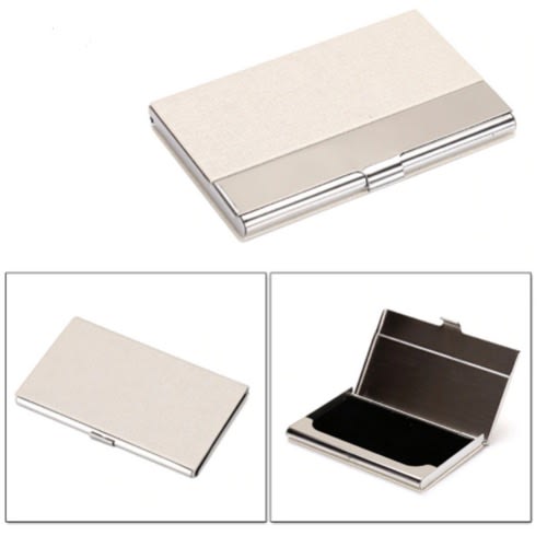 Metal Card Holder - Off  White & Silver