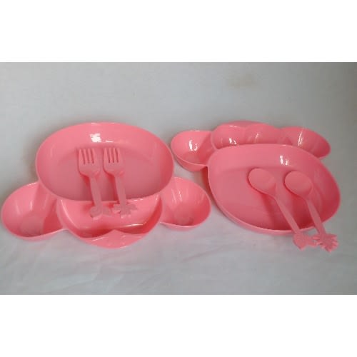 Children's Mickey 6 Pieces Plates And Cutlery Set - Pink