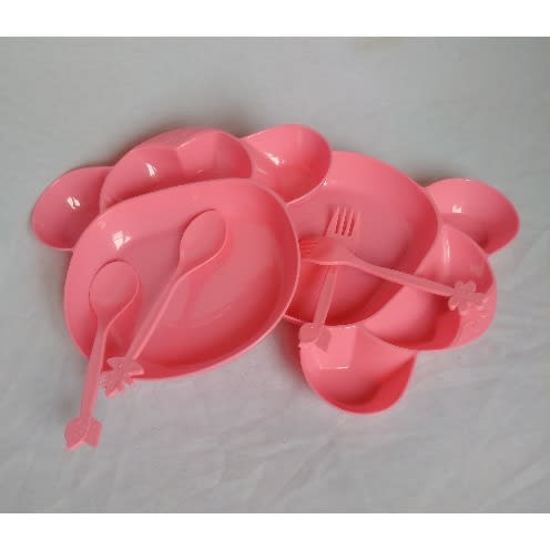 Children's Mickey 6 Pieces Plates And Cutlery Set - Pink