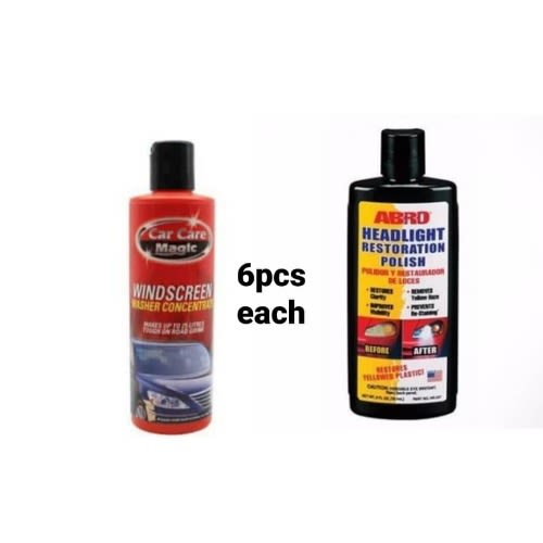 Car Care Magic Winds Screen Cleaner & Abro Headlight Restoration Polish - 237ml - 6 Pieces