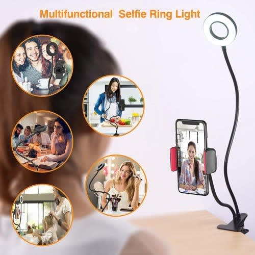 3 Light Mode Selfie Ring Light Cell Phone Holder +  Bluetooth Remote Control - Black