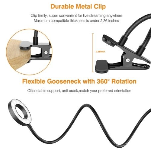 3 Light Mode Selfie Ring Light Cell Phone Holder +  Bluetooth Remote Control - Black