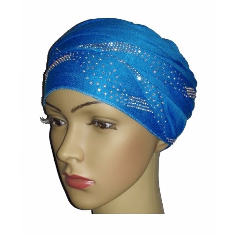Silky Soft Regal Front Studded Turban with Centric Print - Torqouise