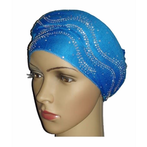 Silky Soft Regal Front Studded Turban with Ocean Wave Design - Torquoise