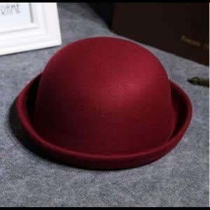 Roll-up Brim Derby Fedora Hats -Wine