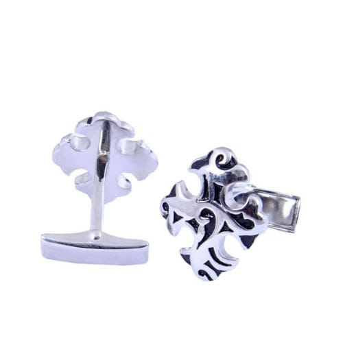 Cross-Shaped Cufflinks- Silver & Black - Mc-3976