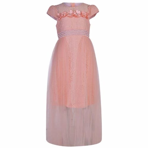 Big Girls Lacey Flower Dress - Peach