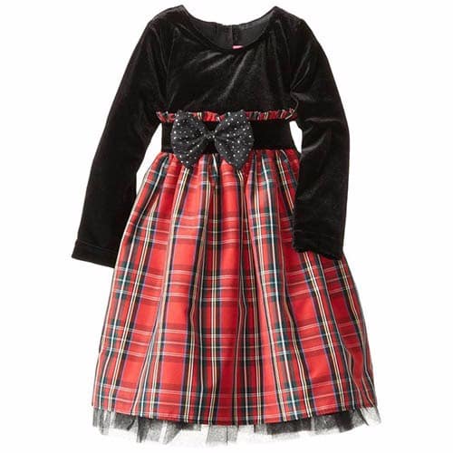 Girls' Plaid Taffeta Dress - Long Sleeves