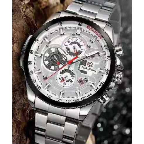 Men's Watch - Silver With White  Bezel