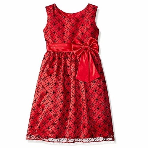 Big Girl's Flocked Red Organza Dress