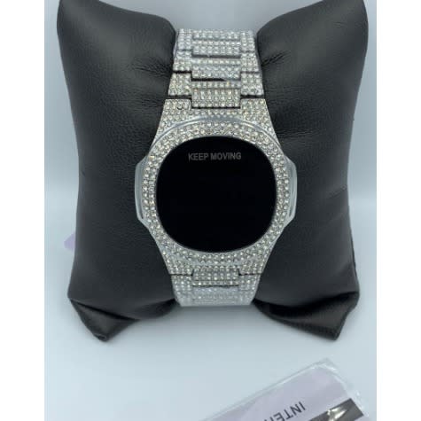 Iced Stone Touch Screen Wrist Watch For Men -Silver