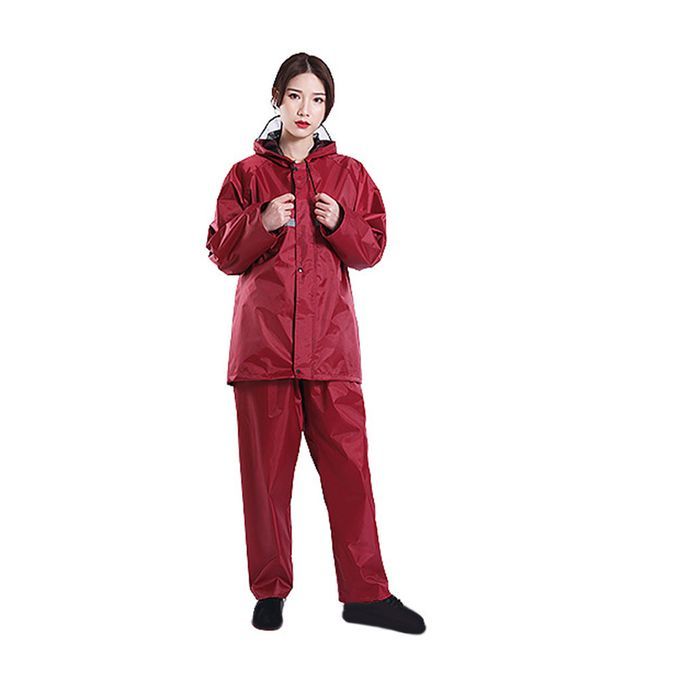 Ladies Men Raincoat Hooded Suit Work Reflective Tape Riding XXXL Red
