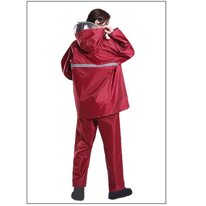 Ladies Men Raincoat Hooded Suit Work Reflective Tape Riding XXXL Red