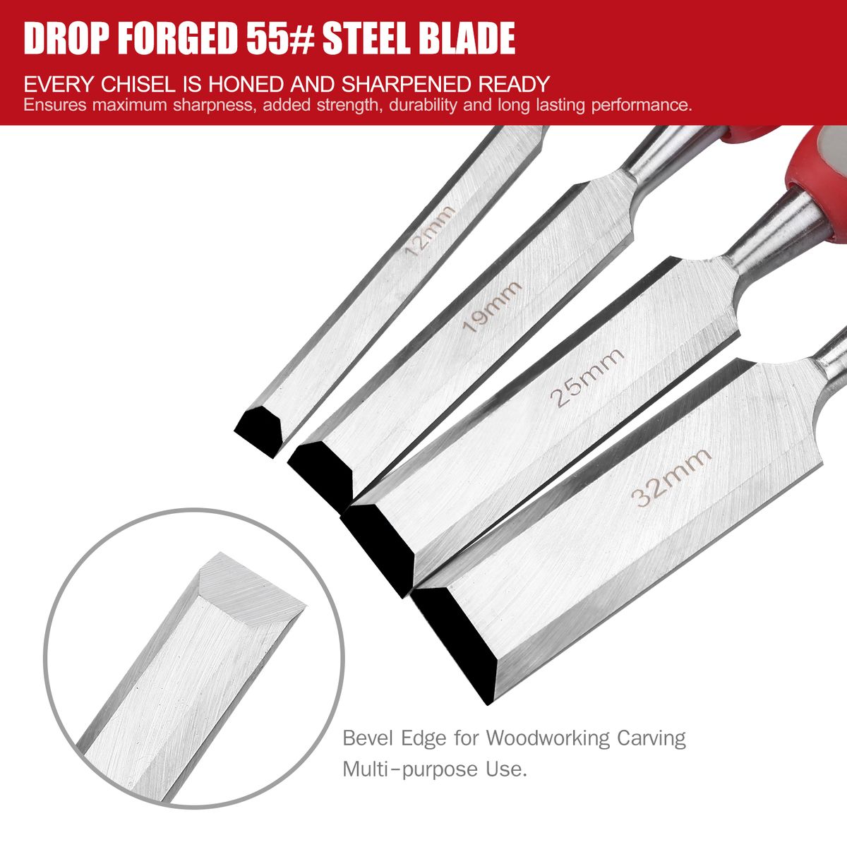 5pcs Wood Chisel Set For Carpentry With Storage Bag Non-slip